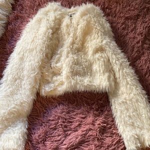 White crop faux fur jacket